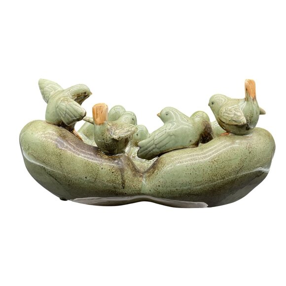 Vtg Art Pottery Ceramic Bird Feeder Sculpture Trinket Dish With Birds On Hands - Picture 3 of 6